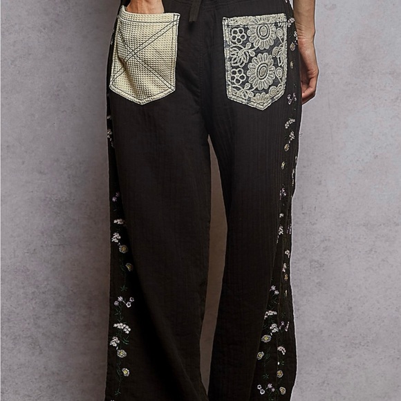 POL Floral Black Embroidered Wide Leg Pants - Picture 3 of 3